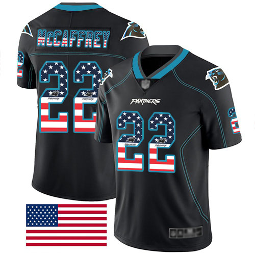 Carolina Panthers Limited Black Men Christian McCaffrey Jersey NFL Football #22 Rush USA Flag